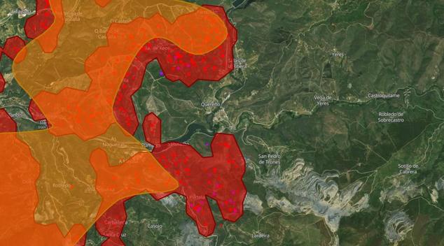 Evolución de los incendios de Puente de Domingo Flórez y Montes de Valdueza.