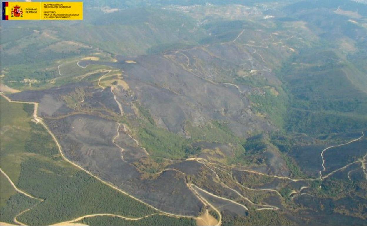 Superficie quemada en el incendio de Montes de Valdueza.