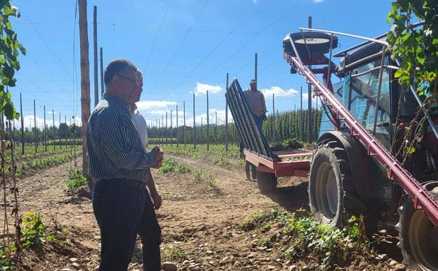 Gerardo Dueñas ha visitado una explotación de lúpulo en el municipio leonés de Turcia.