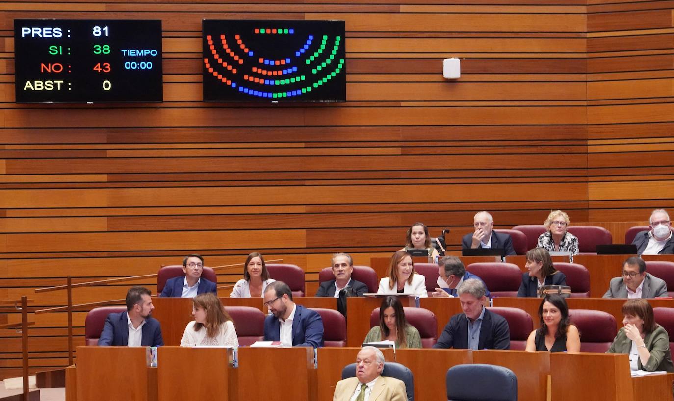 El presidente de la Junta de Castilla y León Alfonso Fernández Mañueco acompañado del vicepresidente Juan García Gallardo y el consejero de Presidencia Jesús Julio Carnero y otros consejeros y procuradores en la segunda jornada del primer Pleno del curso político de las Cortes de Castilla y León.