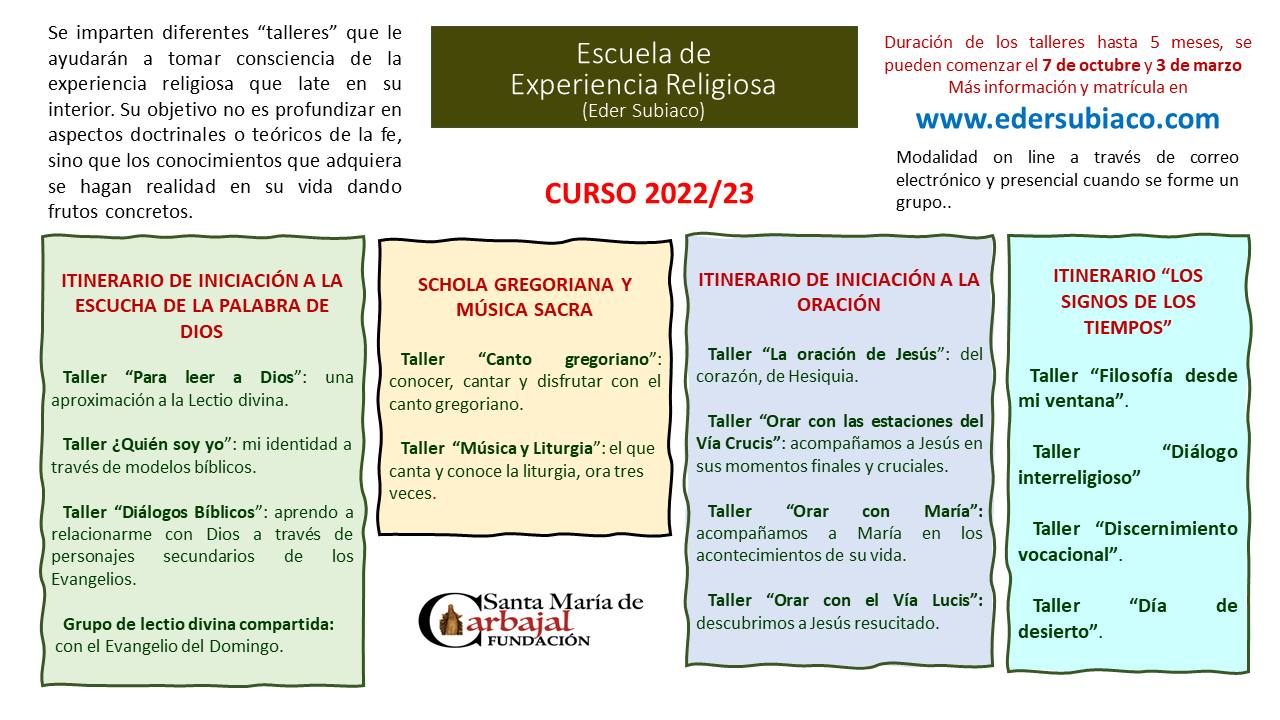 Programa de los cursos de la Escuela Religiosa. 