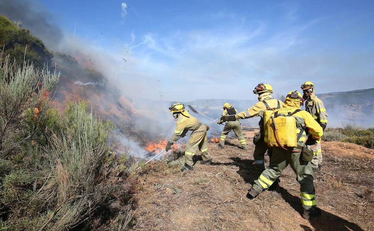 Brigadistas de Castilla y León intervienenen un incendio en la provincia de León en una imagen de archivo.