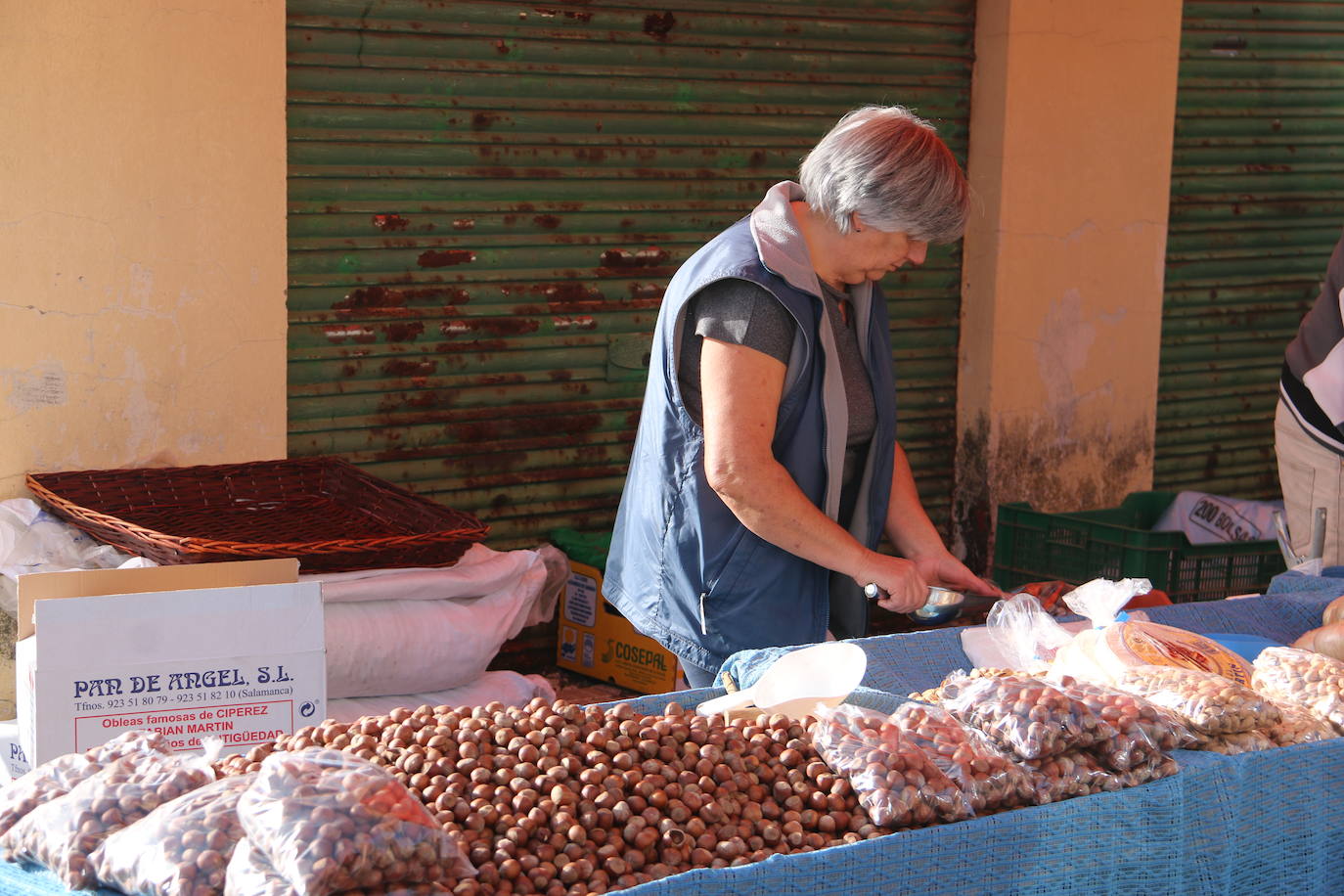 Diversos puestos de avellanas en el mercado de La Virgen del Camino. 