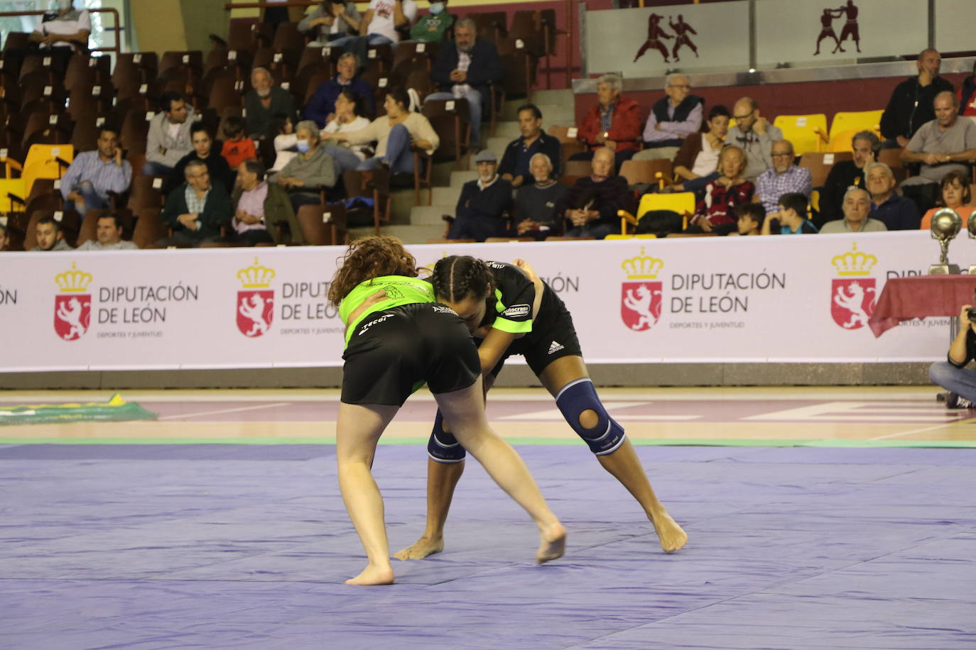 Corro de lucha leonesa en el Palacio de los Deporte.