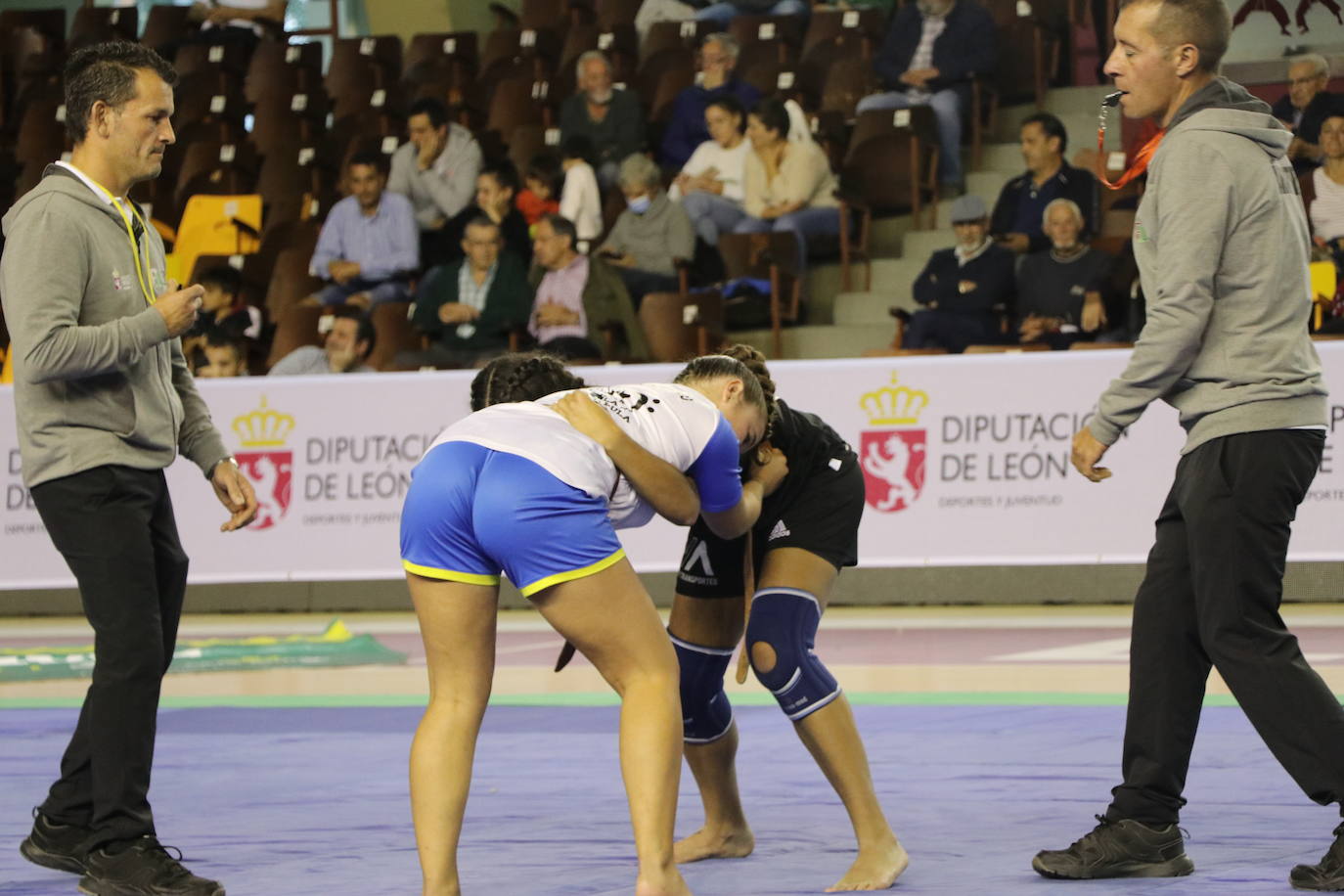 Corro de lucha leonesa en el Palacio de los Deporte.