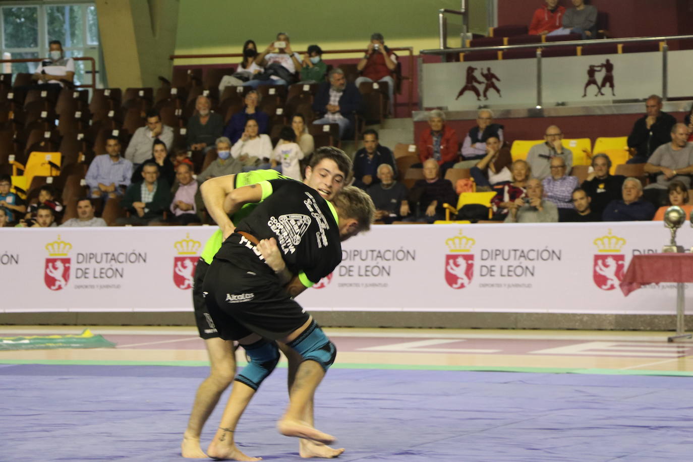 Corro de lucha leonesa en el Palacio de los Deporte.