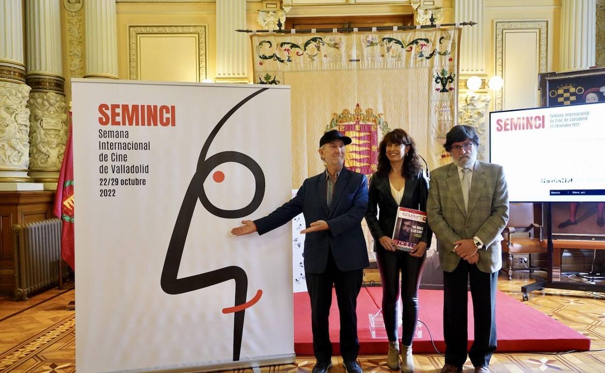 Presentación de la 67 Semana Internacional de Cine de Valladolid. De izquierda a derecha, el director del festival, Javier Angulo; la concejala de Cultura, Ana Redondo, y el gerente de la FMC, Carmelo Irigoyen