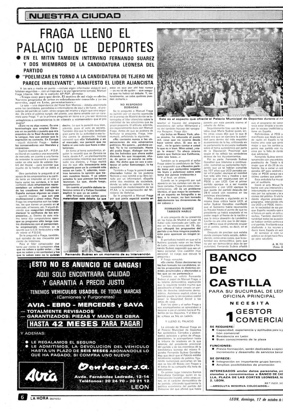 La provincia recuerda los más de 130.000 votos que sirvieron para que el PSOE alcanzara, 'POr el cambio', el gobierno de España. Diez millones de votos encumbraron a Felipe González, que tuvo en León uno de sus mítines más importantes en la historia de la política local con 10.000 asistentes. El PSOE logró el 48,4 % de los sufragios frente a la derecha. Este es el resumen de prensa de la época. 