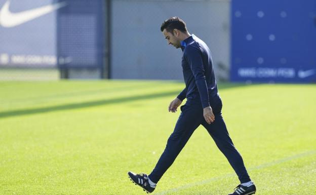 Xavi en el entrenamiento previo al duelo frente al Valencia