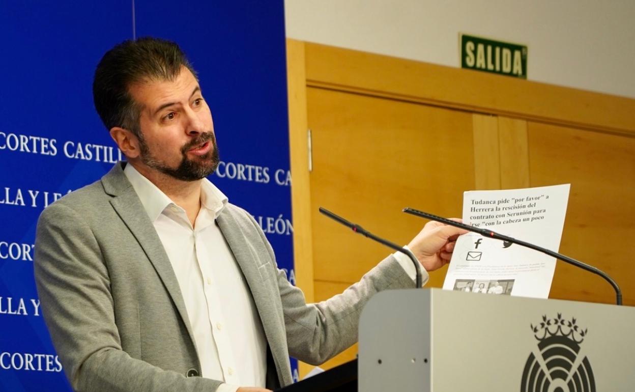 El líder de los socialistas en Castilla y León, Luis Tudanca, en rueda de prensa este miércoles. 