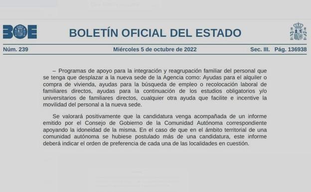 Imagen del requerimiento de Gobierno a través del Boletín Oficial del Estado (BOE)