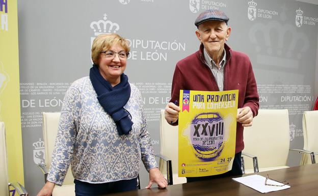 El vicepresidente de la Diputación de León, Marías Llorente, y la diputada del mundo rural, Avelina Vidal, presentan la XXVIII Feria de Productos de León.