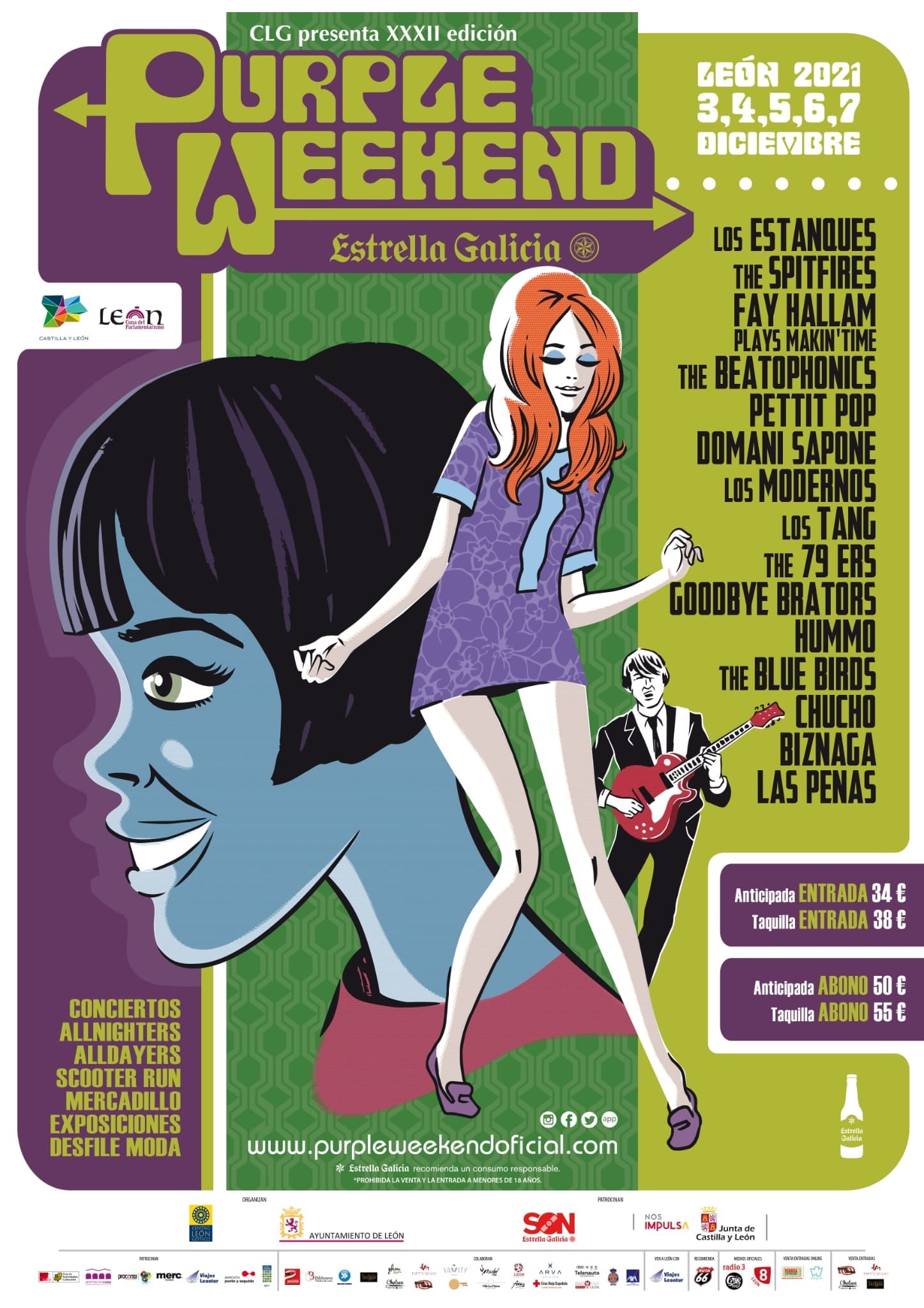 Una colección de distintos carteles que ha tenido el Purpple Weekend a lo largo de sus XXXIII ediciones 