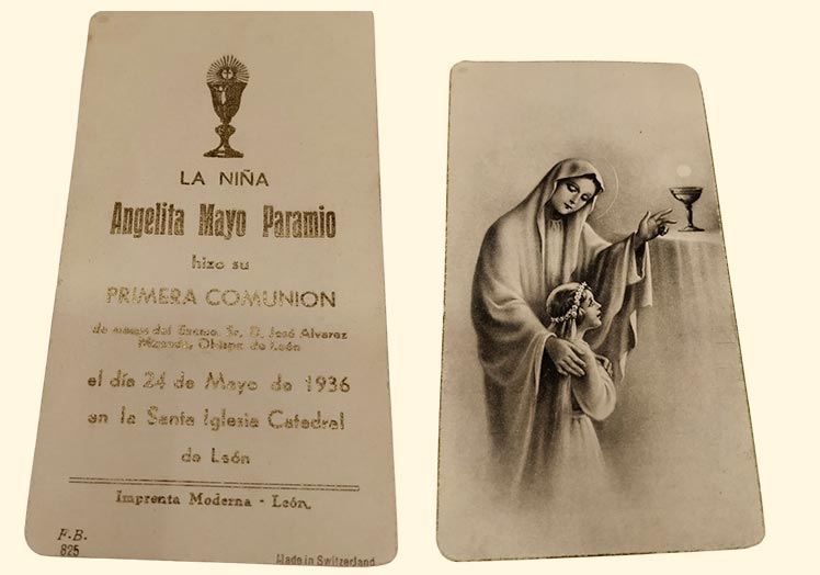 Estampa cedida por Fernando Chamorro Hijo, para una primera comunión. Imprenta Moderna 1936