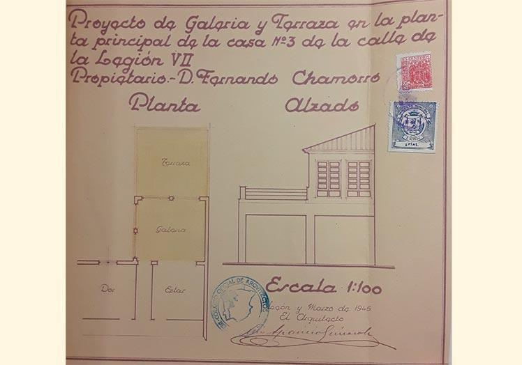 Archivo Municipal de León. Plano de la reforma de 1945 sobre la casa de Joaquín Chamorro