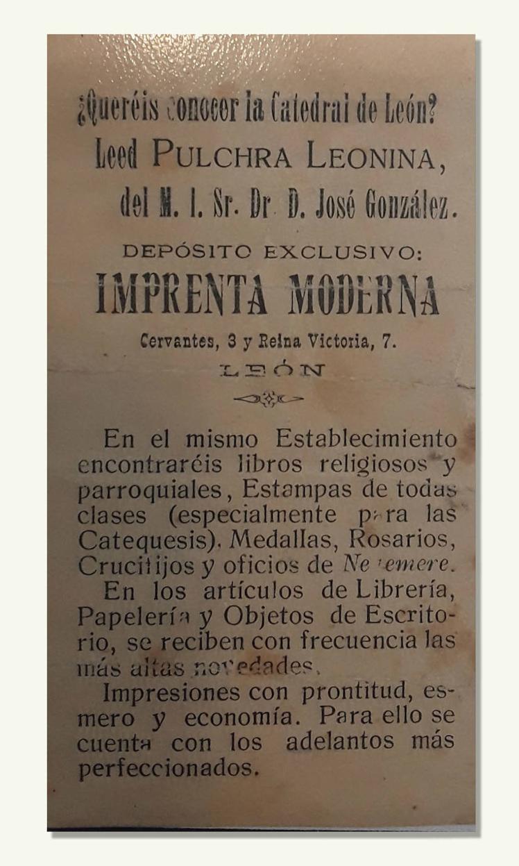 Postal publicitaria sobre el libro «Guía de laCatedral de León» / Imprenta Moderna 1912