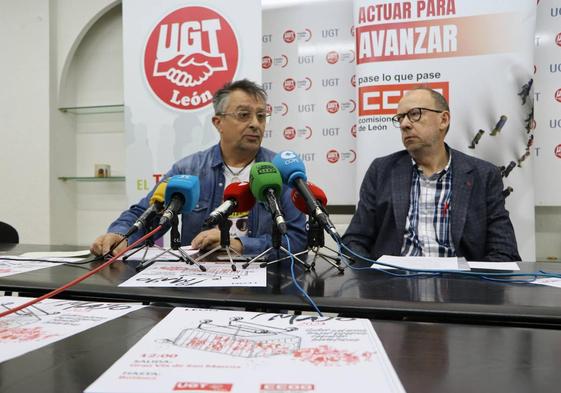 Enrique Reguero, secretario general de UGT León e Ignacio Fernández, presidente de la gestora de CC.OO.