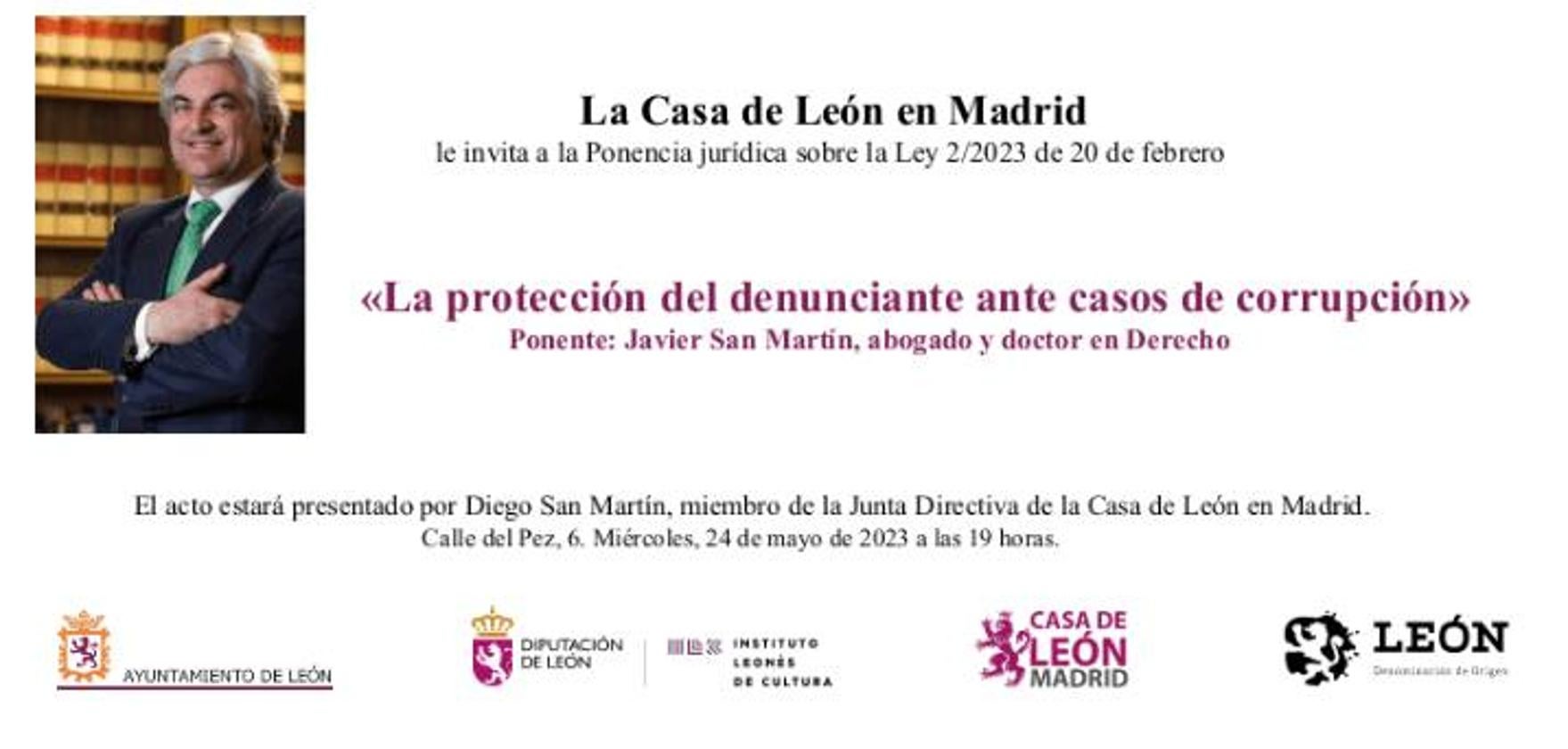 El abogado y doctor en Derecho, Javier San Martín será el ponente.