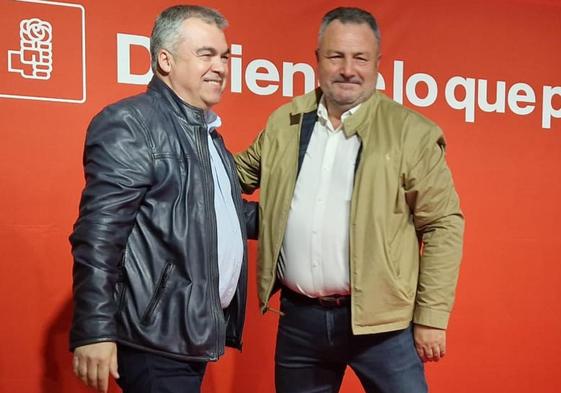 Santos Cerdán junto a Eduado Morán en uno de los últimos mítines de campaña.