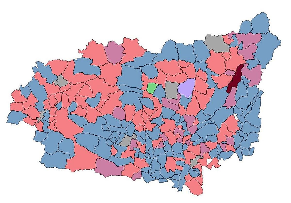 Mapa de resultados en la provincia de León. La política de pactos será ahora determinante.