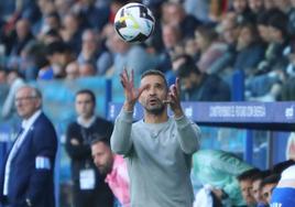 Juanfran García, en el último partido de la Deportiva en El Toralín, ante el Albacete.