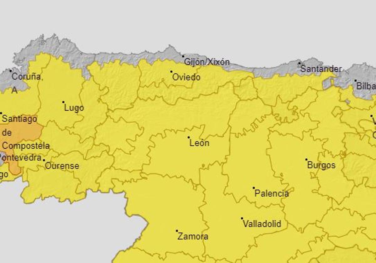 Imagen del mapa de Aemet con las alertas por lluvias en España.