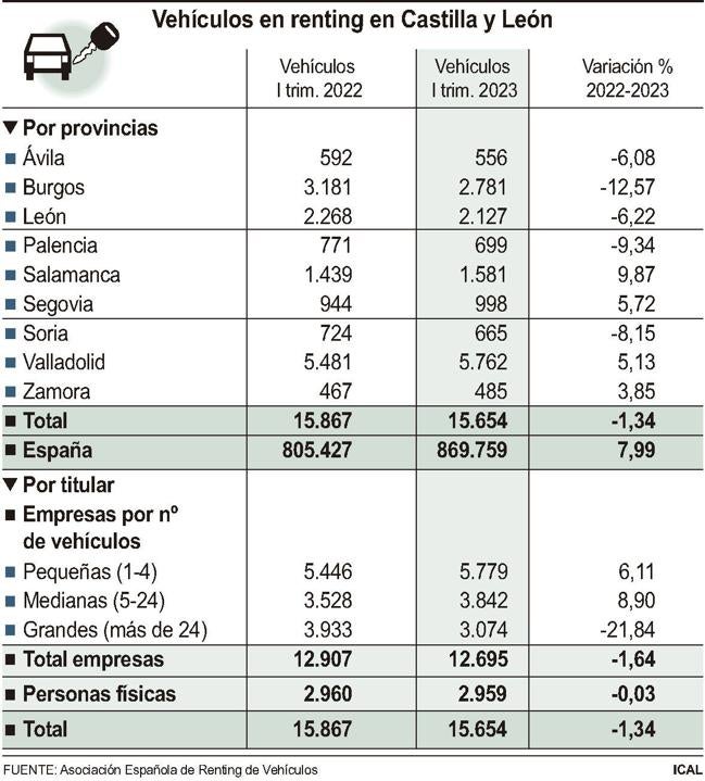 Grafíco de los datos del renting de vehículos en la comunidad.