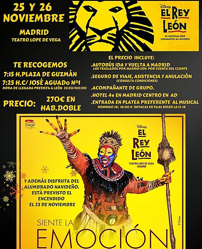 Cartel del viaje al musical El Rey León