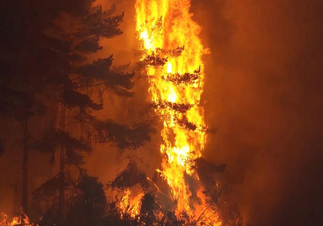 Incendio en San Bartolomé de Rueda en la noche de este miércoles, 23 de agosto.