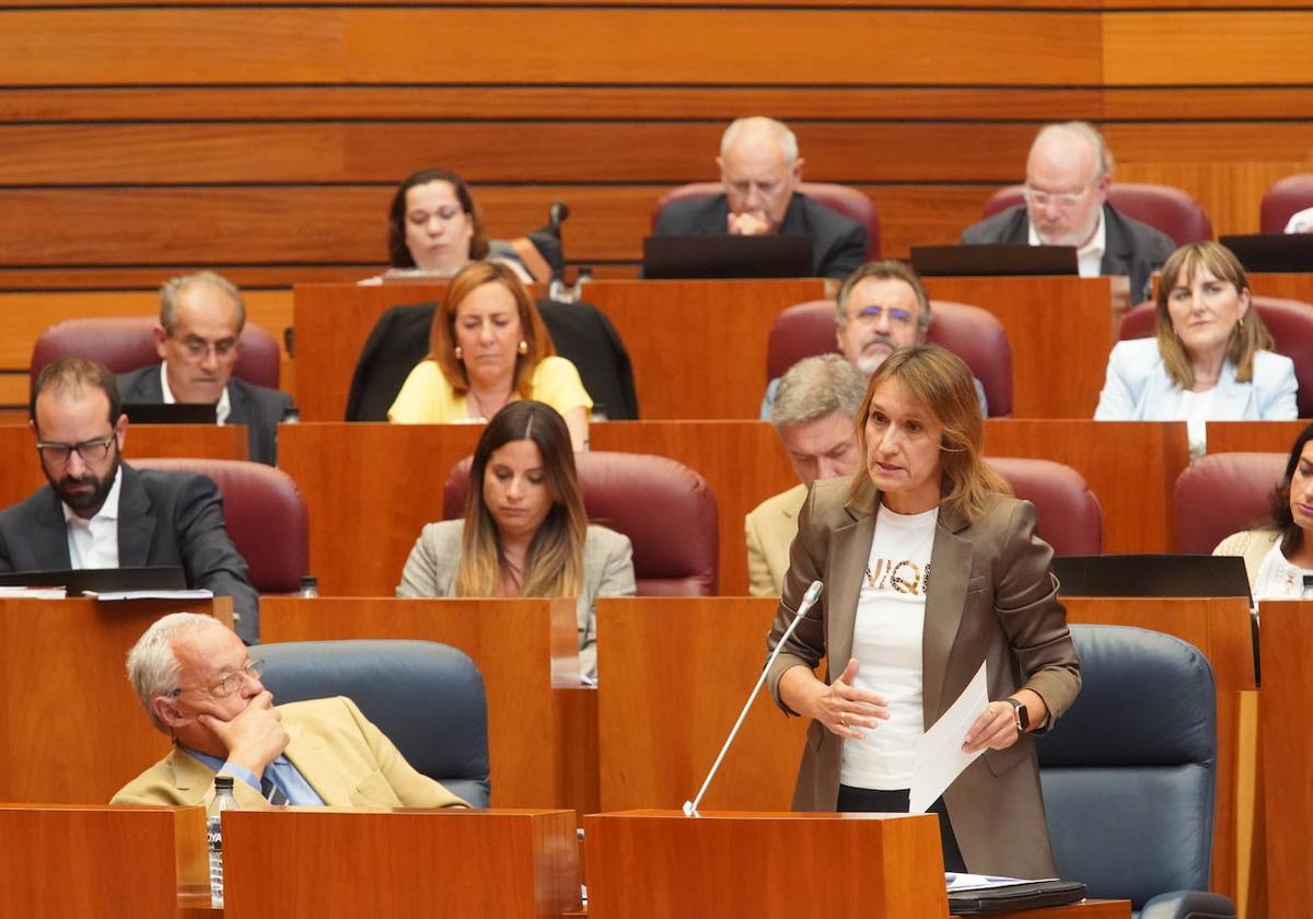 Rocío Lucas durante el pleno de este martes en las Cortes de Castilla y León.