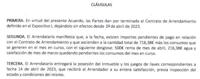 Contrato de ruptura del alquiler a fecha 14 de abril.