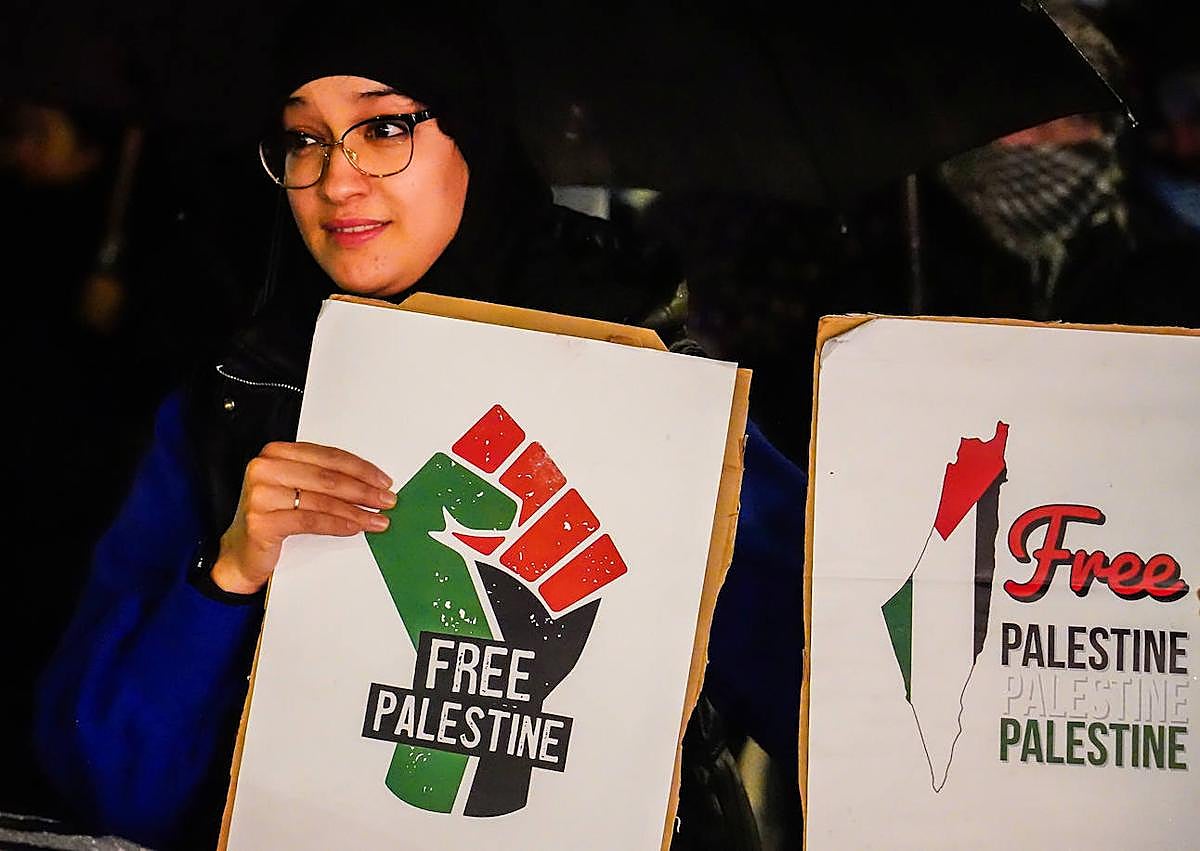 Imagen secundaria 1 - Apoyo a Palestina bajo la lluvia en León