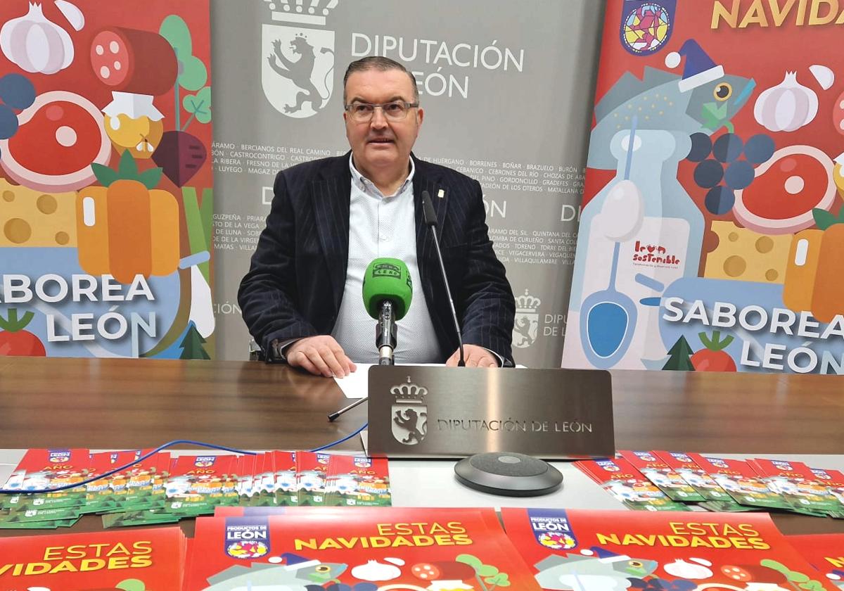 El vicepresidente de la Diputación de León, Roberto Aller, en la rueda de prensa de presentación de la campaña de Navidad de productos de León.