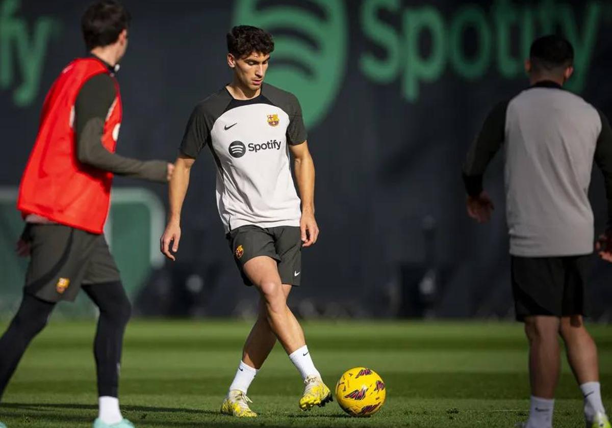 Percan, en el entrenamiento de este lunes con el Barcelona.