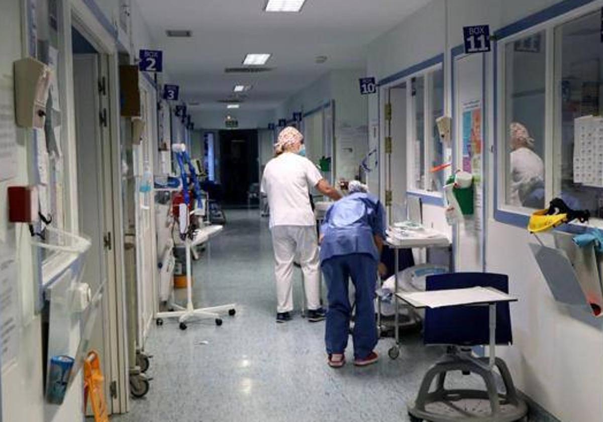 Dos trabajadores en los pasillos del Hospital de León en imagen de archivo.