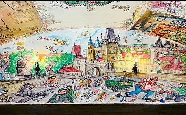 Uno de los murales elaborado por el artista Petr Urban en este local.