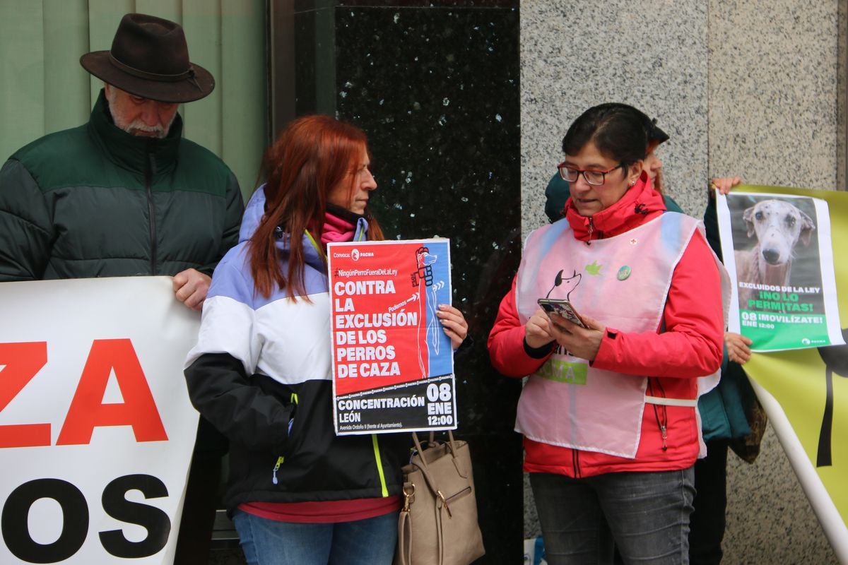 Pacma León se ha concentrado este domingo frente a las puertas del Ayuntamiento de León para exigir al Gobierno un cambio en la ley de protección animal.