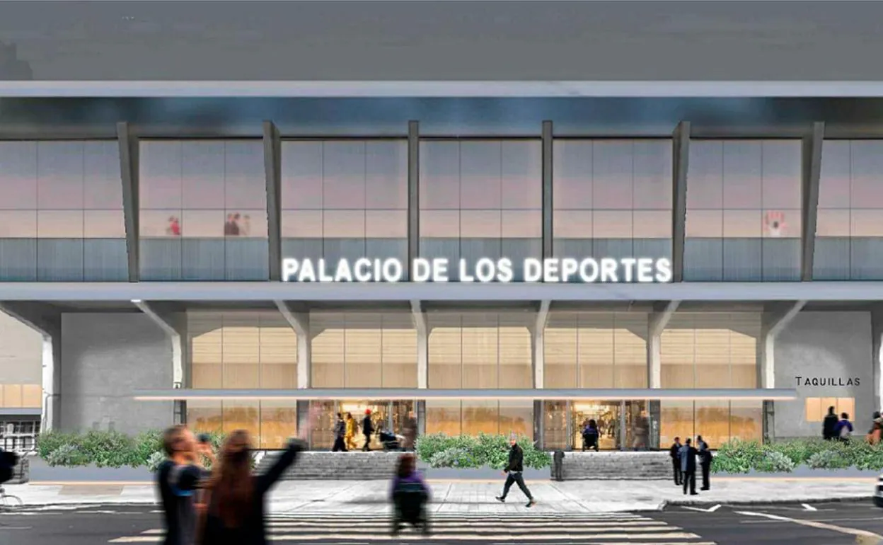 Imagen de la obra de rediseño del Palacio Municipal de los Deportes de León. 