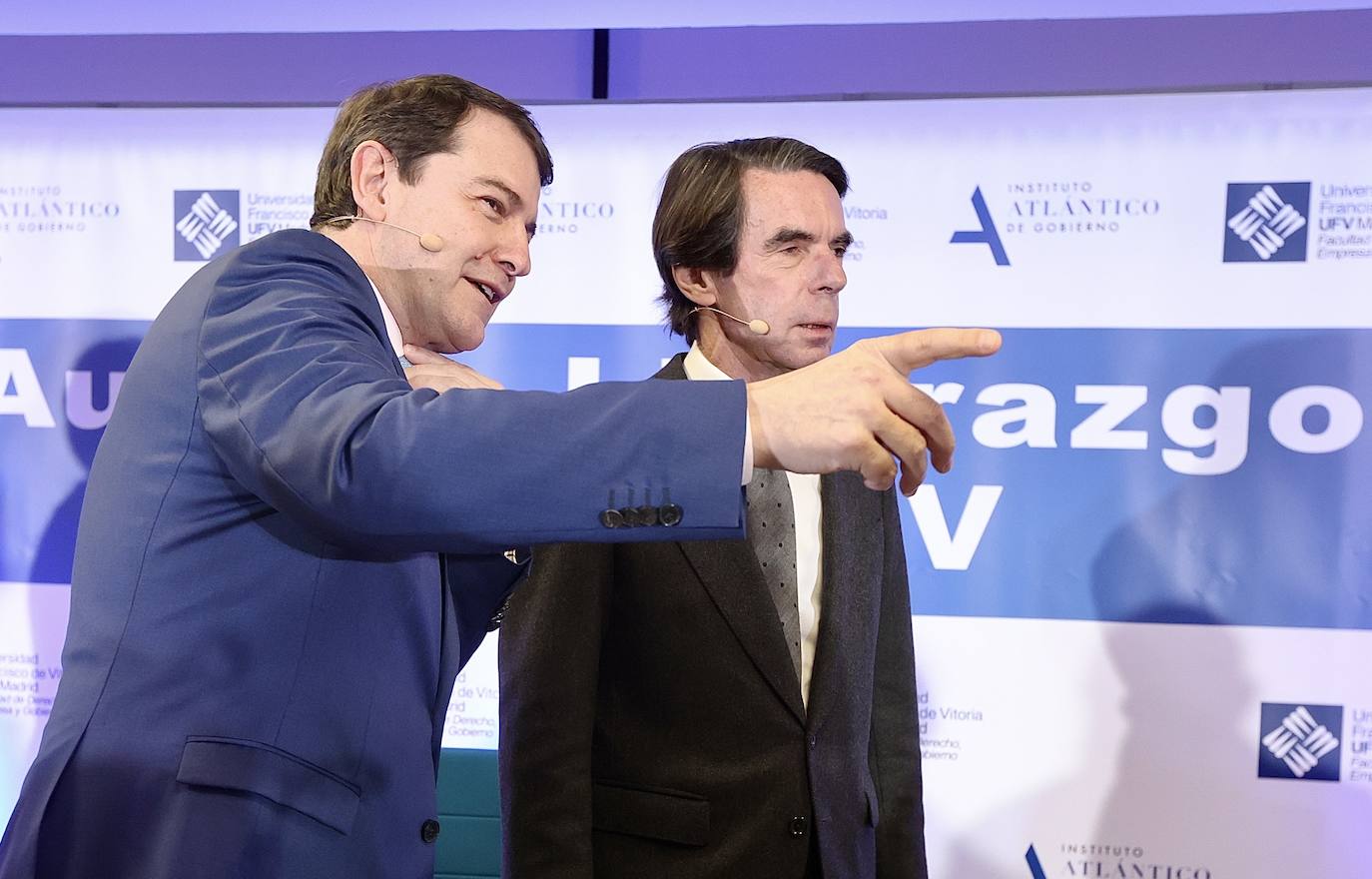 El presidente de la Junta de Castilla y León, Alfonso Fernández-Mañueco, y el expresidente del Gobierno y presidente del Instituto Atlántico de Gobierno, IADG, José María Aznar, participan en una nueva sesión del Aula de Liderazgo IADG-UFV