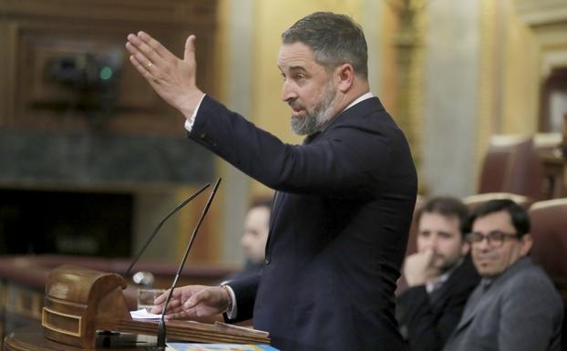 Santiago Abascal, este martes, durante su intervención en el Congreso de los Diputados. 