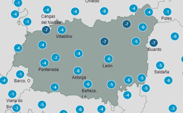 Previsión de temperaturas en la provincia de León a primera hora de la mañana. 