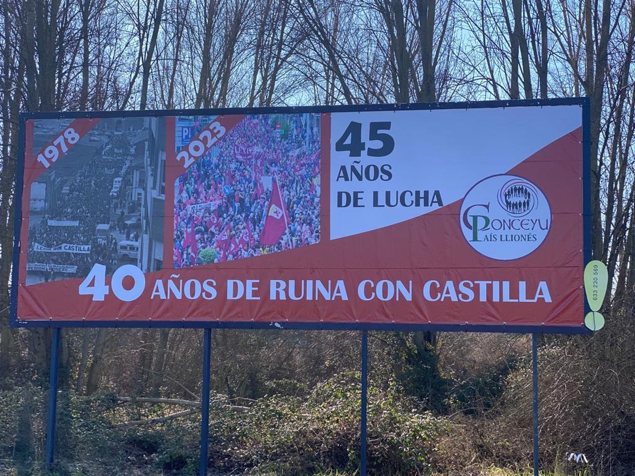 El colectivo Conceyu País Llionés reivindica de este modo la efeméride y lamenta «los 40 años de autonomia con Castilla». Anuncia la convocatoria de una nueva manifestación antes de las elecciones generales. 