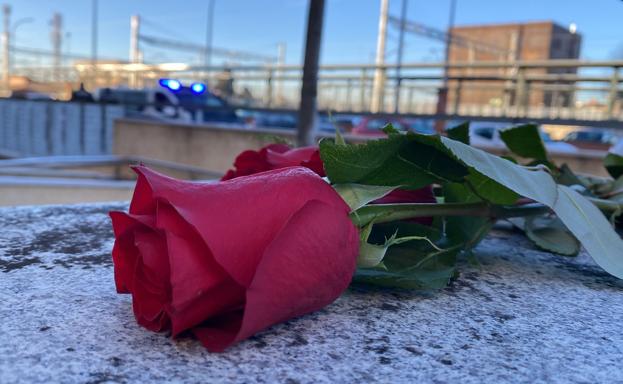 Galería. Una rosa simboliza este lunes el dolor de las familias y la memoria de los fallecidos en el inicio del juicio por el mortal accidente en la Hullera Vasco Leonesa. 