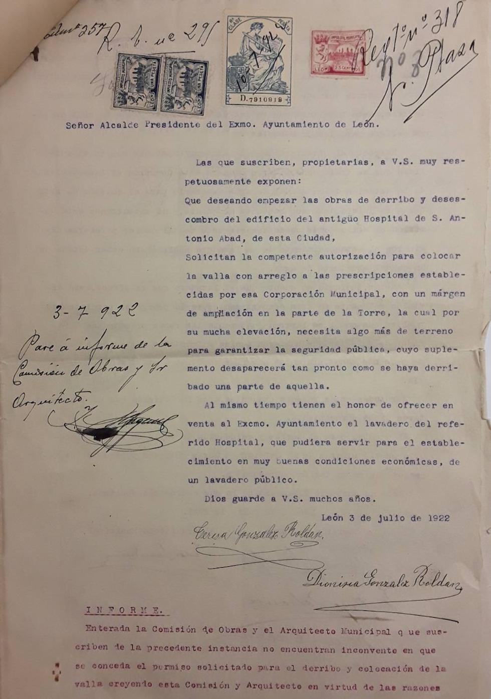 Imagen 2: Informe presentado por Teresa y Dionisia González Roldán 3.07.1922