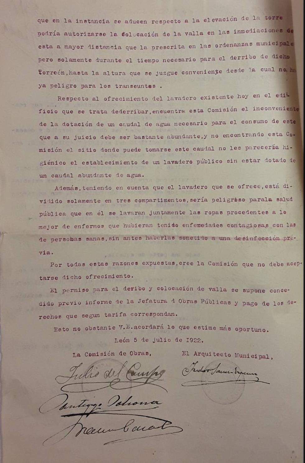 Imagen 3: Contestación de la Comisión de Arquitectos 5.07.1922