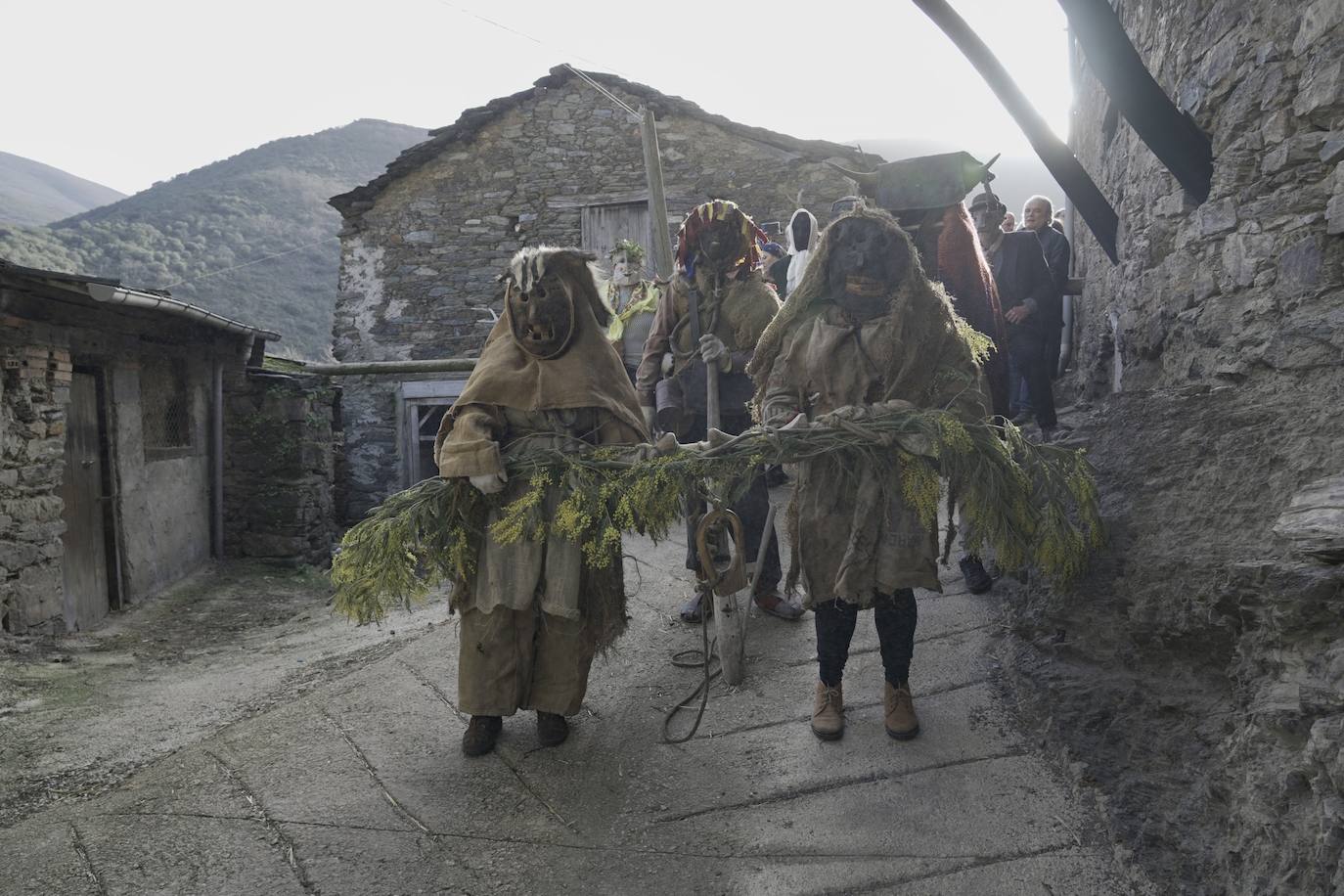 Los protagonistas, una veintena, portaron las tradicionales máscaras hechas con cráneos de animales, así como otros ropajes y elementos de la naturaleza.