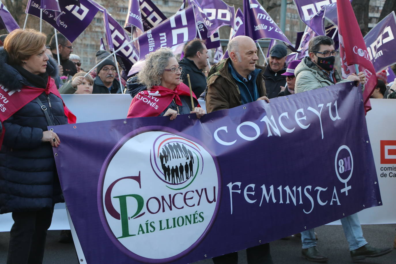 Una nutrida manifestación recorre las calles de León con diferentes plataformas, partidos políticos y sindicatos..