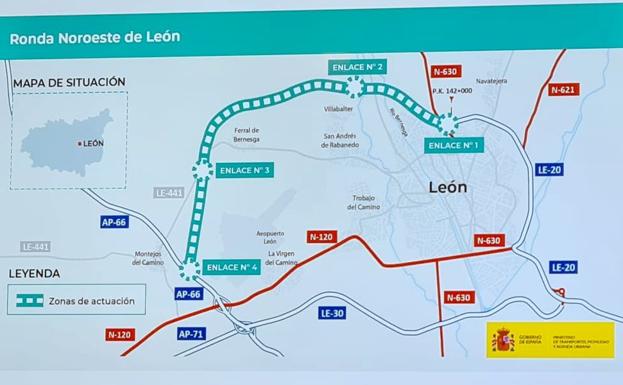 Imagen del plano principal para la ampliación de la Ronda Norte de León hasta la autopista del Huerna. 