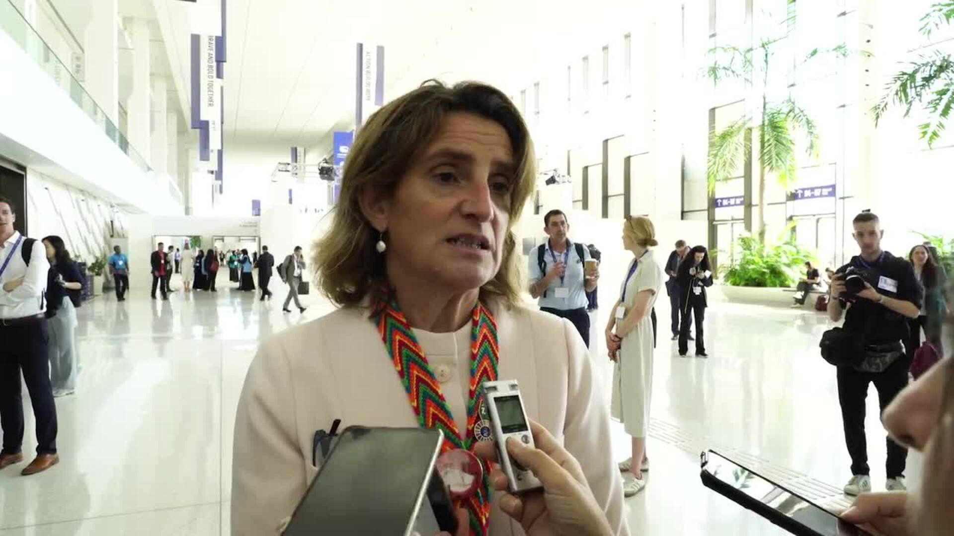 Ribera afirma que "seguirán dando la batalla" en la COP28 para marcar fechas y porcentajes