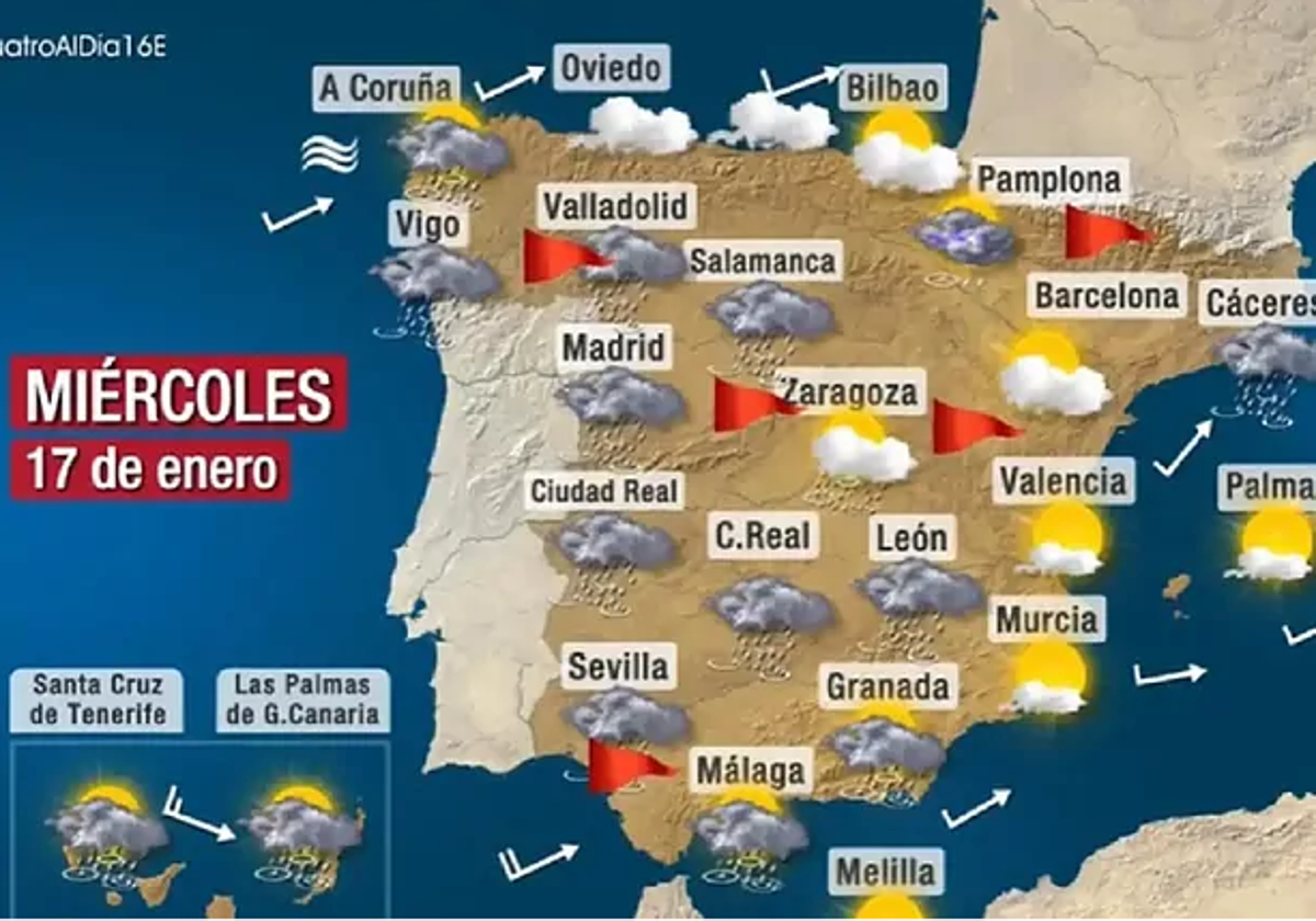 El mapa del tiempo que sitúa a León en Albacete.